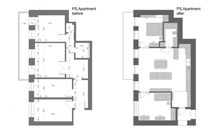 Od starega treshki 67 m² v sodobnem dvo-sobno stanovanje