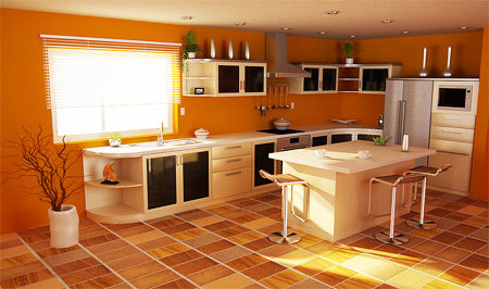 oranžna zasnova kuhinje
