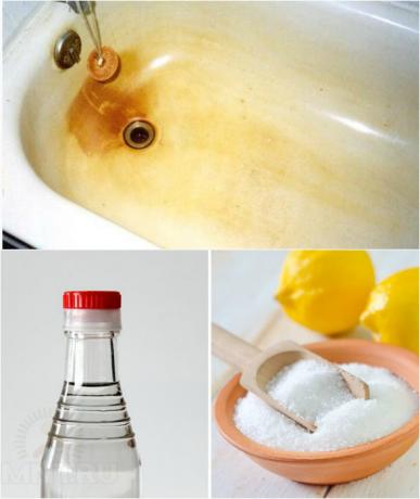 Učinkovit način za čiščenje kopeli in umivalnik iz depozita in rje.