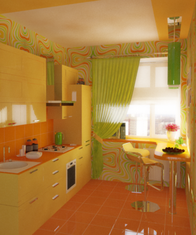svetlo zelena oranžna kuhinja
