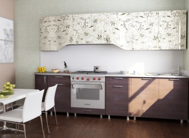 Modularna kuhinjska serija "Orhideja" z zračnimi cvetnimi vzorci.