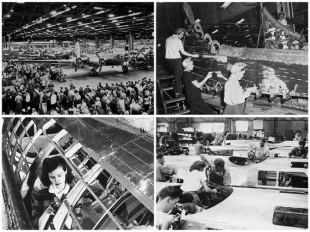 30 tisoč del. ljudje vsakodnevno delo v tovarni, zbiranje bombniki Boeing B-17. | Foto: twizz.ru.