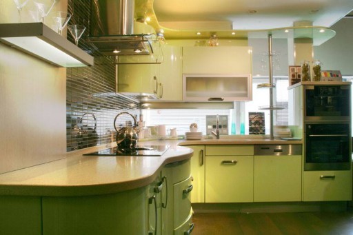 Kuhinja s pistacijami (57 fotografij), odtenek pistacije, zelena barva v notranjosti kuhinje, naredi sam - oblikovanje: navodila, foto in video vadnice, cena