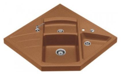 Nadgradni granitni umivalnik, 3 sklede, krilo, dimenzije 90x90 cm.