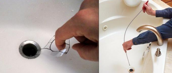 Uporabite spiralo, kot tudi kabel za čiščenje sanitarne keramike (na sliki desno).